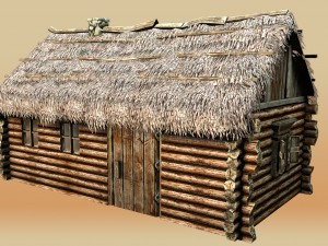 wooden thatch house 3D 模型