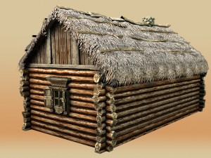 wooden thatch house 3D 模型