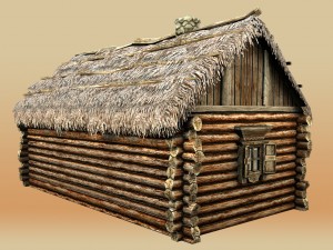 wooden thatch house 3D 模型
