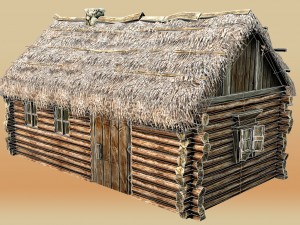 wooden thatch house 3D 模型