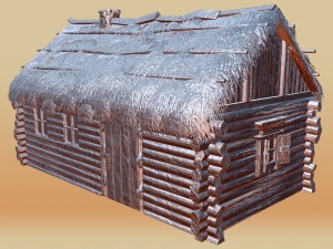wooden thatch house 3D 模型