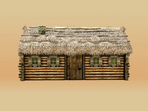 wooden thatch house t-shaped Modèle 3D