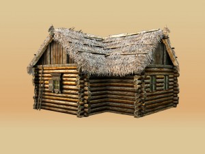 wooden thatch house t-shaped Modèle 3D