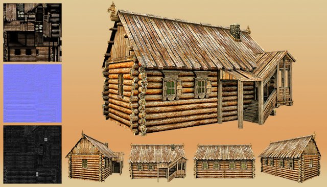 wooden village house 3D Model .c4d .max .obj .3ds .fbx .stl .blend