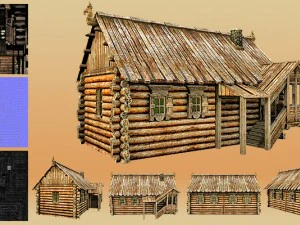 casa di villaggio in legno Modello 3D