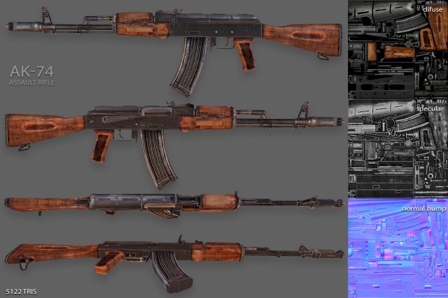 ak-74 assault rifle 3D 모델 .c4d .max .obj .3ds .fbx .stl .blend 