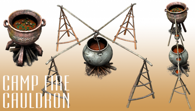 camp fire cauldron CG Textures .c4d .max .obj .3ds .fbx .stl .blend