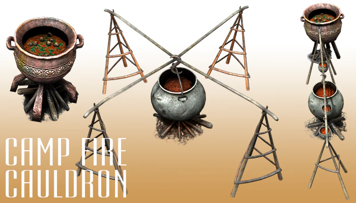 camp fire cauldron CG Textures .c4d .max .obj .3ds .fbx .stl .blend 