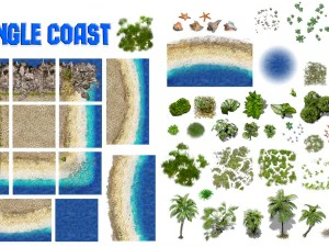 2d jungle coast tile set and decals 3D Model