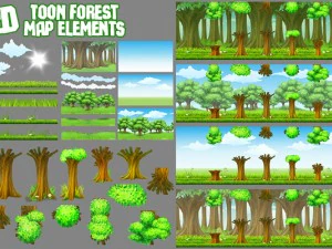 Foresta di cartoni animati 2D Modello 3D