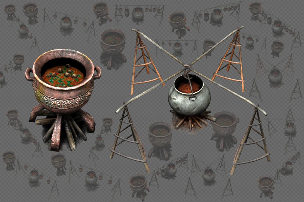 camp fire cauldron 3D Model .c4d .max .obj .3ds .fbx .stl .blend 