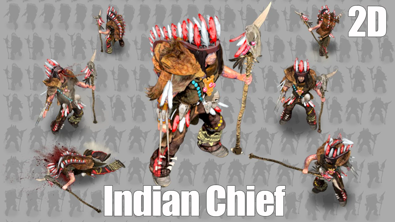 2d indian chief 3D Model .c4d .max .obj .3ds .fbx .stl .blend 
