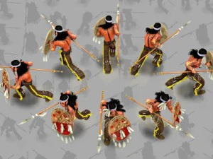 2d indian shield and spear warrior 3D Model