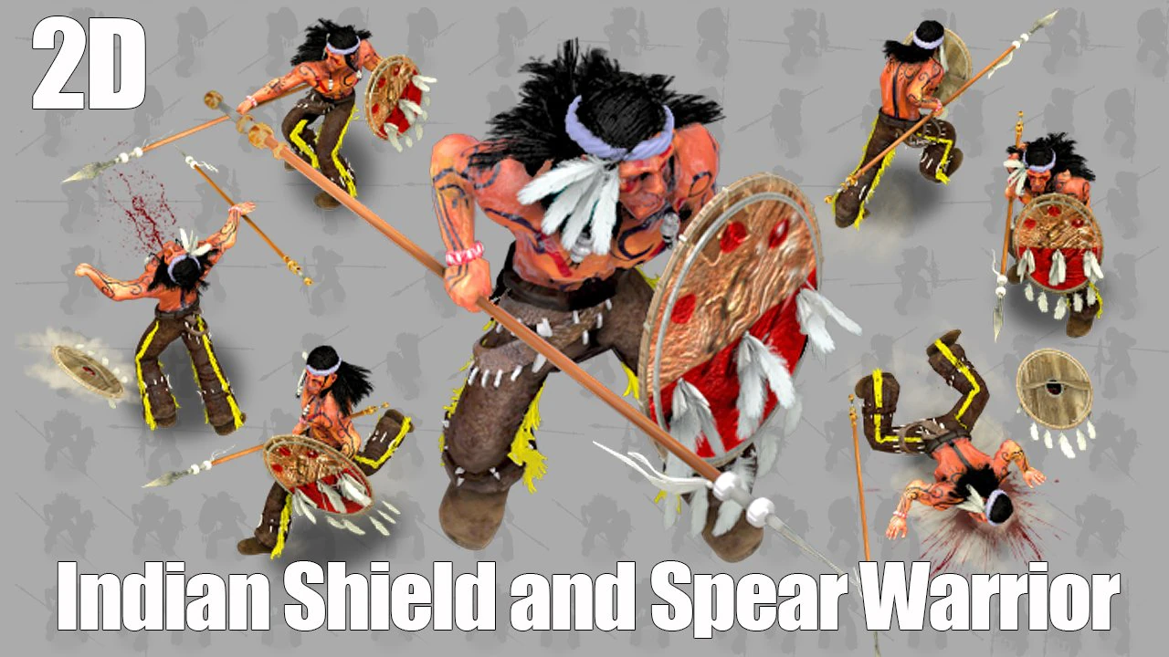 2d indian shield and spear warrior 3D Model .c4d .max .obj .3ds .fbx .stl .blend 