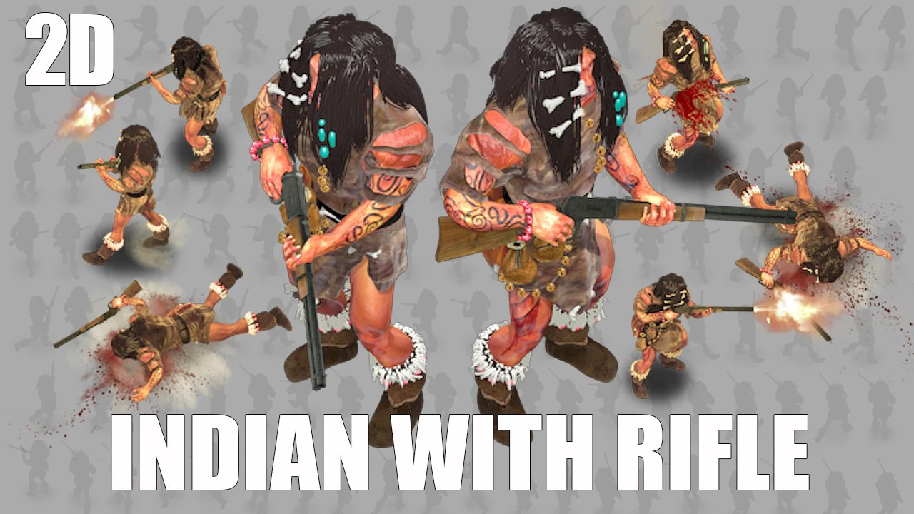 2d indian with rifle 3D Model .c4d .max .obj .3ds .fbx .stl .blend