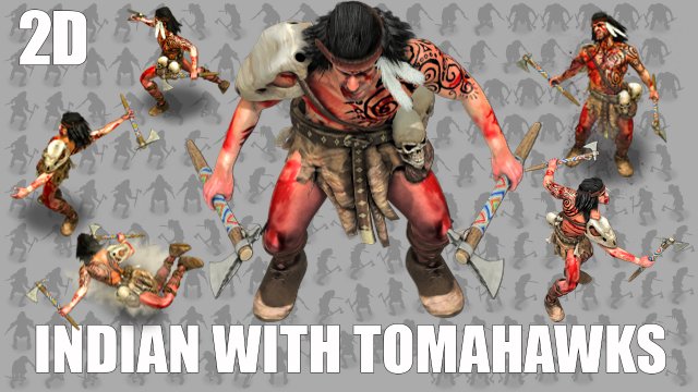 2d indian warrior with two tomahawks Model 3D .c4d .max .obj .3ds .fbx .stl .blend 