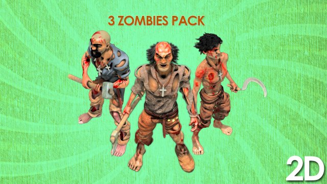 3 zombies pack 3D Model .c4d .max .obj .3ds .fbx .stl .blend 