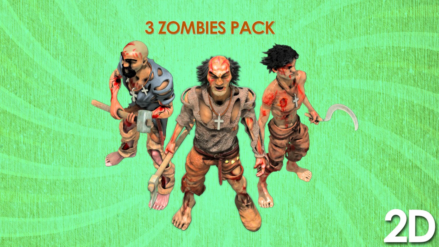 3 zombies pack 3D Model .c4d .max .obj .3ds .fbx .stl .blend 