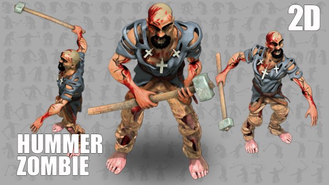 2d hummer zombie man 3D 모델 .c4d .max .obj .3ds .fbx .stl .blend