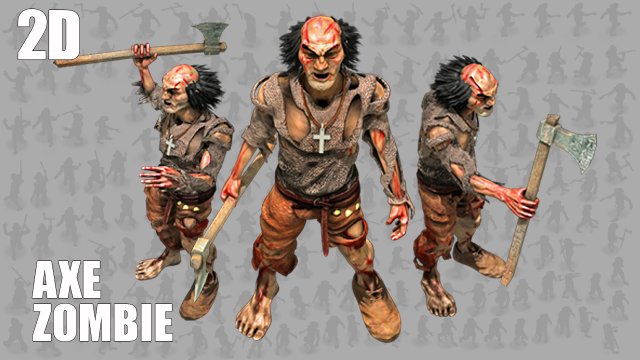 2d axe man zombie 3D 모델 .c4d .max .obj .3ds .fbx .stl .blend 