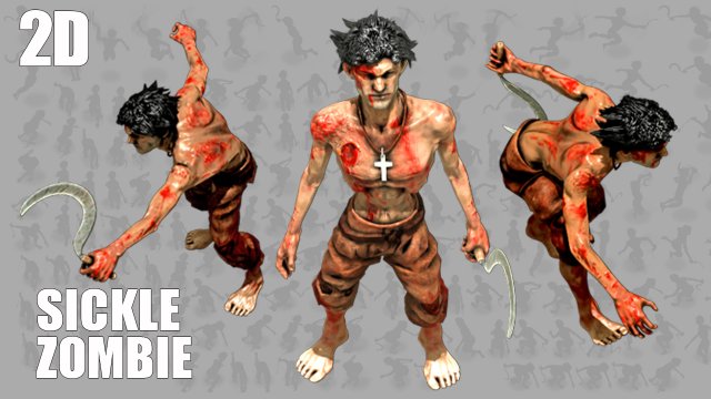 2d zombie man with sickle 3D Model .c4d .max .obj .3ds .fbx .stl .blend 