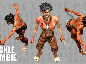 दरांती के साथ 2डी ज़ोंबी आदमी 3D मॉडल