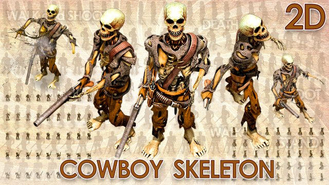 2d cowboy skeleton 3D Model .c4d .max .obj .3ds .fbx .stl .blend 