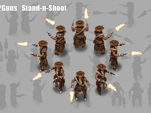 2d cowboy with two 3D Model