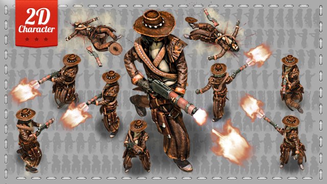 2d cowboy with shotgun 3D 모델 .c4d .max .obj .3ds .fbx .stl .blend 