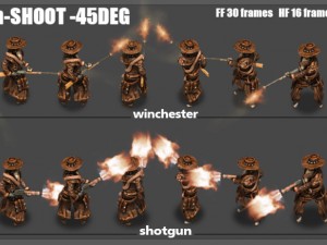2d cowboy with 3 pack 3D Model
