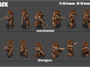 2d cowboy with 3 pack 3D Model
