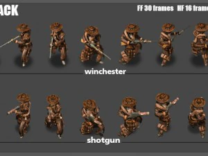 2d cowboy with 3 pack 3D Model
