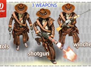 2d cowboy with 3 pack Modello 3D