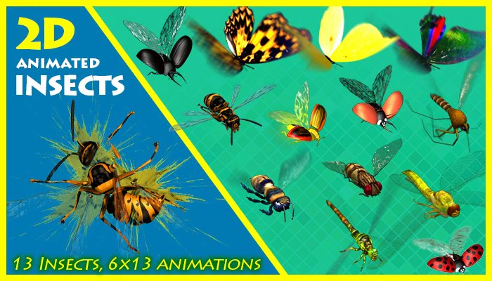 2d animated insects 3D Model .c4d .max .obj .3ds .fbx .stl .blend 
