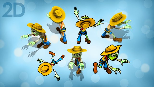 2d toon zombie cowboy Modelo 3D .c4d .max .obj .3ds .fbx .stl .blend 