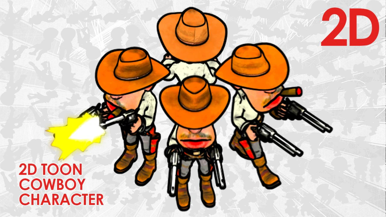 2d toon two cowboy 3D Model .c4d .max .obj .3ds .fbx .stl .blend