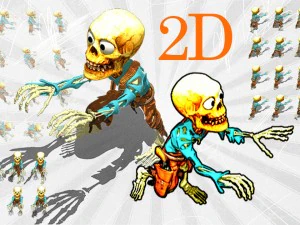 2D-Toon-Skelett 3D Modell