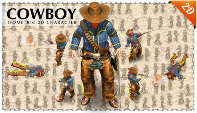 2d cowboy with rifle Modelo 3D .c4d .max .obj .3ds .fbx .stl .blend 
