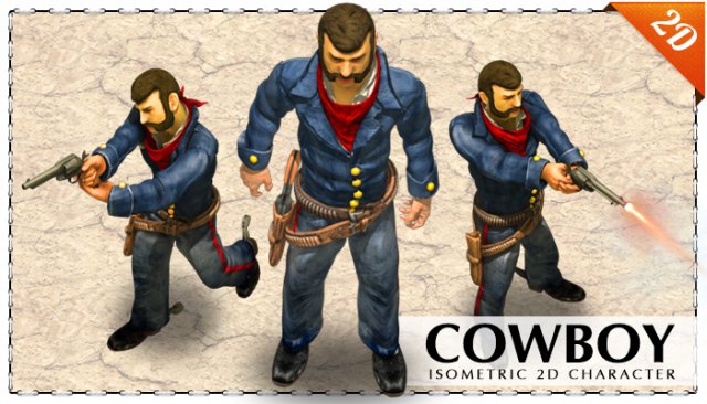 2d blue uniform cowboy with a revolver 3D Model .c4d .max .obj .3ds .fbx .stl .blend 