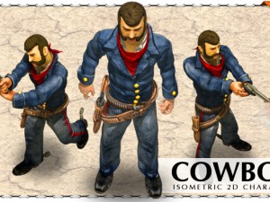 2d blue uniform cowboy with a revolver Modèle 3D