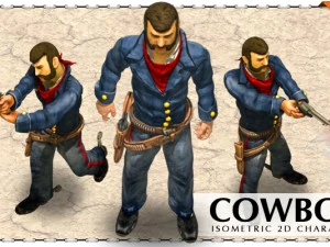 2. Cowboy in blauer Uniform mit Revolver 3D Modell
