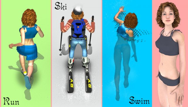 girl run ski swim and fly 3D 模型 .c4d .max .obj .3ds .fbx .stl .blend 