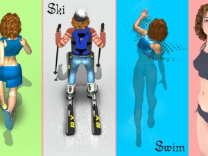 girl run ski swim and fly 3Dモデル