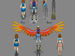 girl run ski swim and fly 3D 模型