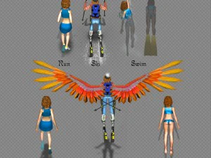 girl run ski swim and fly 3D Model