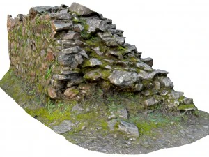 old mossy stone half wall 3D Model