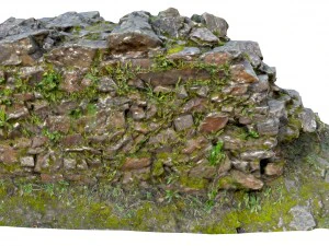 old mossy stone half wall 3D Model