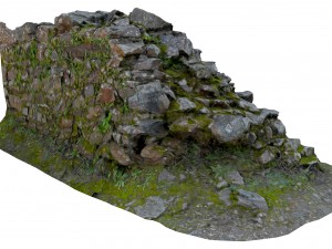 old mossy stone half wall 3D Модель