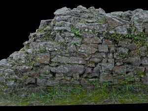 old mossy stone half wall 3D Model