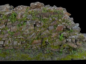 old mossy stone half wall 3D Модель